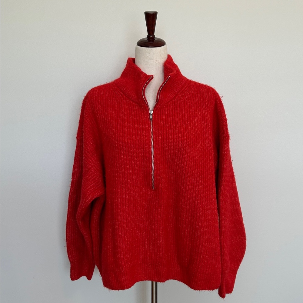 Vince‎ Camuto Vibrant Red Half Zip Ribbed Pullover Sweater Size XXL